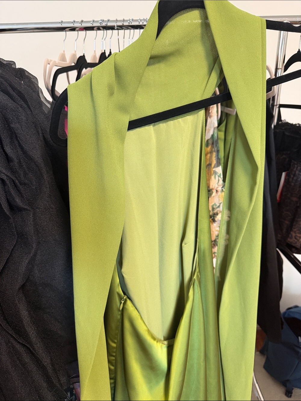 Satin Halter Maxi Dress in Olive Green - Picture 6 of 6